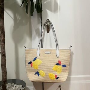 Chic Straw Tote Bag with Colorful Accents